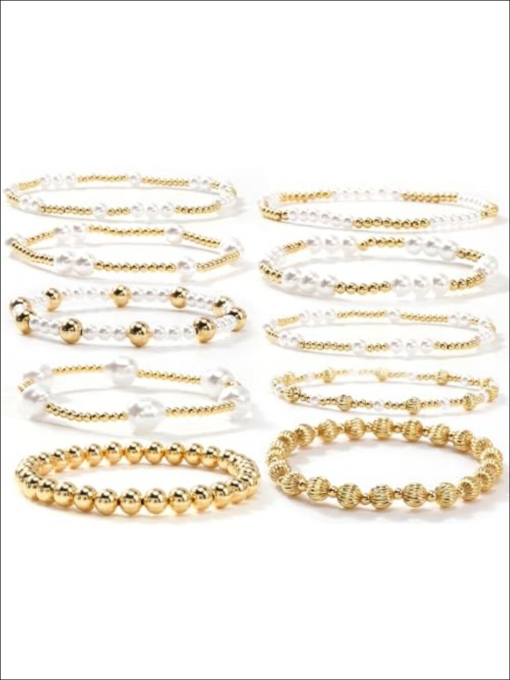 14K Gold Plated Pearl Beaded Stretch Bracelet Set Stackable Waterproof